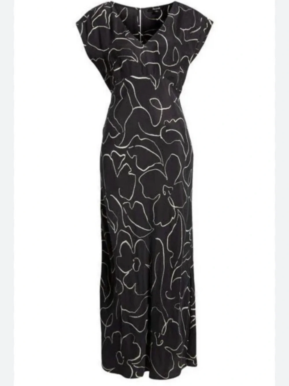 NWT Madewell Marianna Black Floral V-Neck Cupro Blend Maxi Dress #P0925 Sz 16